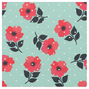 Herrliches rotes Blumen-Polka-Punkt-Muster Stoff
