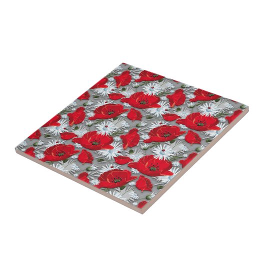 Herrliches rotes Mohnblumensommer-Blumenmuster Fliese (Seite)