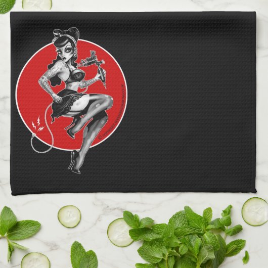 Herrliches Tätowierungs-Button herauf Geschirrtuch (Gefaltet)