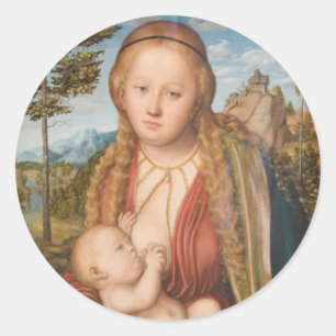 Herrlichkeit gegenüber der göttlichen Brüste Maria Runder Aufkleber