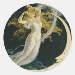 Herrmann ~ Maid of the Moon Vintage Zauberkünstler Runder Aufkleber