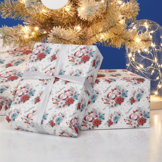 Herrn Claus, Rudolph, Poinsettias und Holly Geschenkpapier (Feiertage)