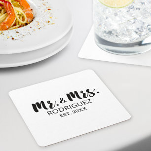 Herrn und Frau Modern Brush Schrift Hochzeitstag-J Rechteckiger Pappuntersetzer
