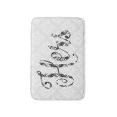 Hers-Black Moderner Text & White Damaskus Badematte (Vorderseite Vertikal)