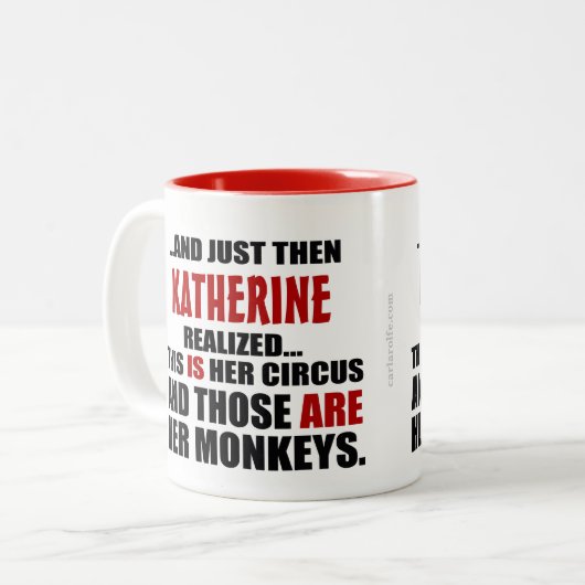 (Hers) Personalisierte Zirkus-Affen Zweifarbige Tasse (Vorderseite Links)