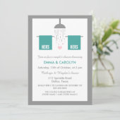 Hers und Hers | Dusche für Lesben Einladung (Stehend Vorderseite)