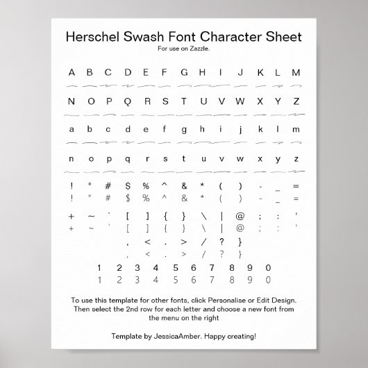 Herschel Swash Schriftart Character Sheet for Zazz Poster (Vorne)