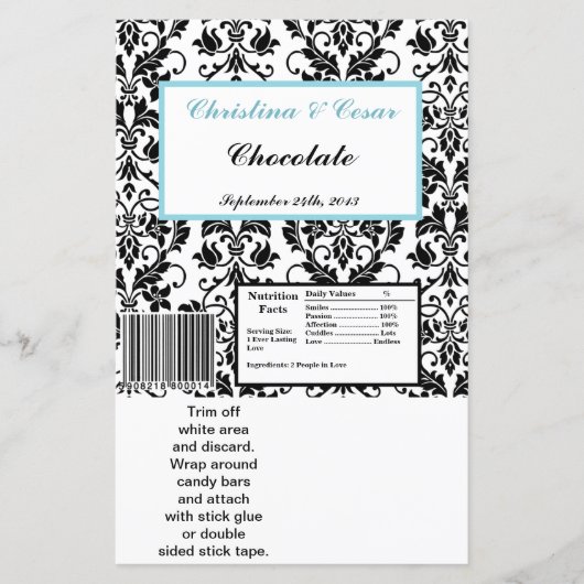 Hershey's Large Bar Wrapper Black Damask Baby Blue (Vorderseite)