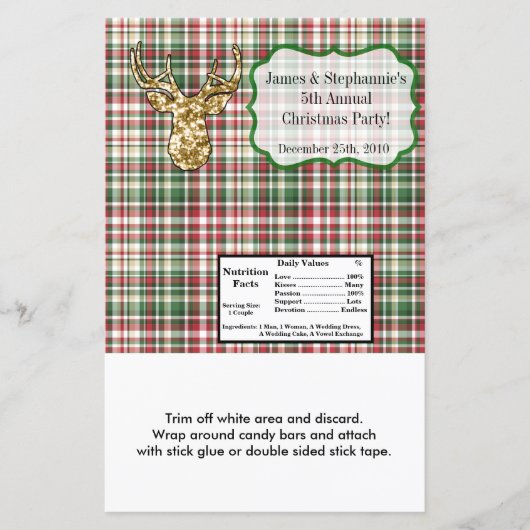 Hershey's Large Bar Wrapper Gold Glitzer Rentier (Vorderseite)