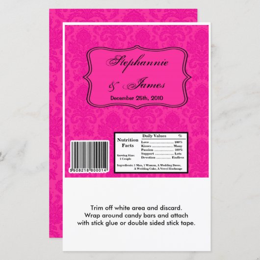 Hershey's Large Bar Wrapper Hot Pink Damask Lace (Vorne/Hinten)