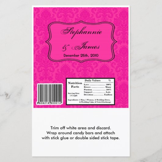 Hershey's Large Bar Wrapper Hot Pink Damask Lace (Vorderseite)