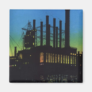Herstellungsfabrik bei Sonnenuntergang, Vintage-Ge Magnet