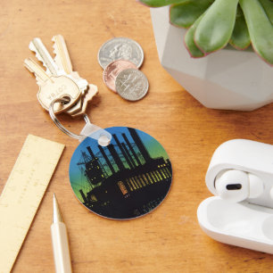 Herstellungsfabrik bei Sonnenuntergang, Vintage-Ge Schlüsselanhänger