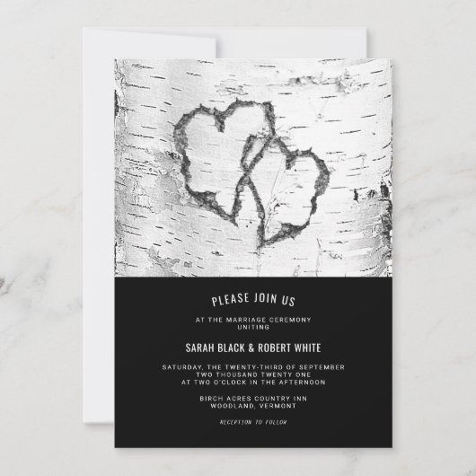 Herts Birch Tree Bark Rustikale Hochzeitseinladung Einladung (Vorderseite)