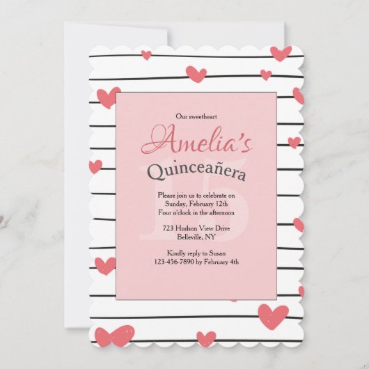 Herts Galore Quinceañera Einladung (Vorderseite)