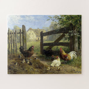 Herumstreunende Hühner auf dem Bauernhof Carl Jutz Puzzle
