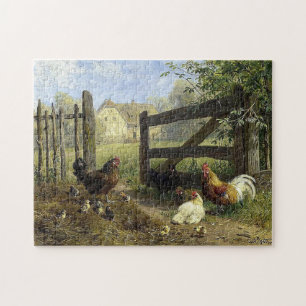 Herumstreunende Hühner im Bauernhof Carl Jutz Puzzle