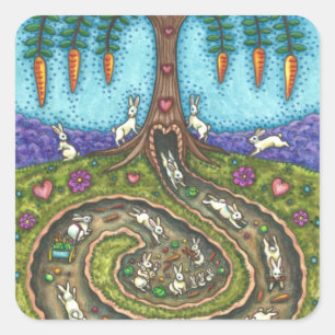 HERUNTER DEM RABBIT-HOLE, CARROT WILLOW BAUM FOLK QUADRATISCHER AUFKLEBER