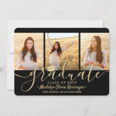 Herunterladbare 4-Foto-Schwarz-Gold-Abschluss Ankündigung (Vorderseite)