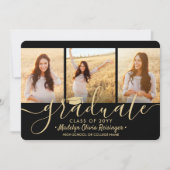 Herunterladbare 4-Foto-Schwarz-Gold-Abschluss Ankündigung (Vorderseite)