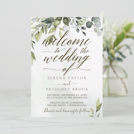 Herunterladbare Botanische Kalligrafie-Hochzeit Einladung (Stehend Vorderseite)