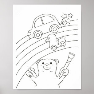 Herunterladbare Eisbär-Regenbogen-Malvorlage Poster