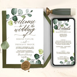 Herunterladbare Eukalyptus-Kalligrafie-Hochzeit Einladung