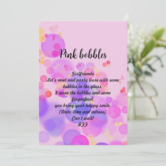 Herunterladbare Rosa Blasen Einladung (Stehend Vorderseite)