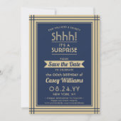 Herunterladbare Überraschung Geburtstag Navy Blau  Save The Date (Vorderseite)