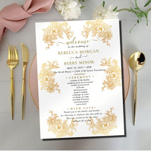 Herunterladbares Golden Chic Bouquet Hochzeitsprog Einladung