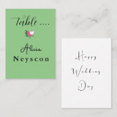 Herunterladbares Hochzeitsherz und Blütengrün Platzkarte (Vorne/Hinten)