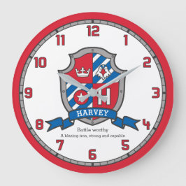 Hervey-Jungs-Name: Heraldry-Schildvogel Große Wanduhr