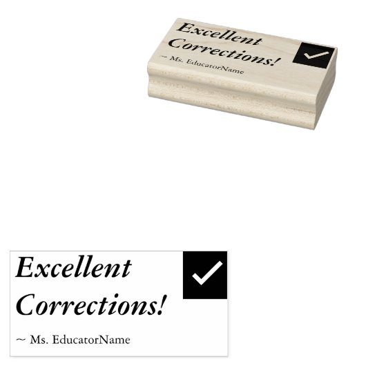 "Hervorragende Korrekturen!" + Name des Lehrers Gummistempel (Stempel)