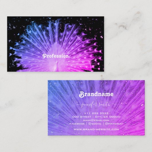 Hervorragende rosa Lila Gradientpfaue auf schwarz Visitenkarte (Vorne/Hinten)
