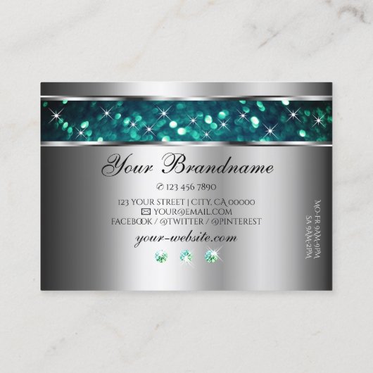 Hervorragende Silber Aquamariner Glitzer Sparkle R Visitenkarte (Rückseite)