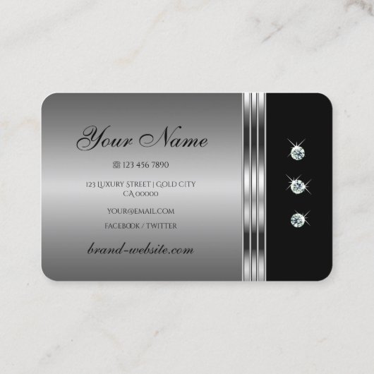 Hervorragende Silver Black Sparkling Diamonds Mode Visitenkarte (Rückseite)