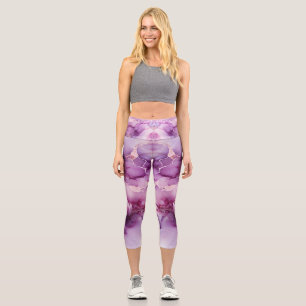 Hervorragender Farbdruck aus Lila Marmor Capri Leggings