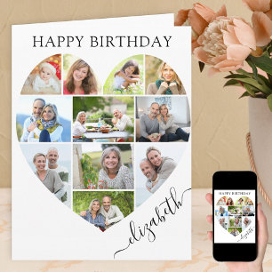Herz 11 Foto-Collage Eleganter Name Geburtstag Karte
