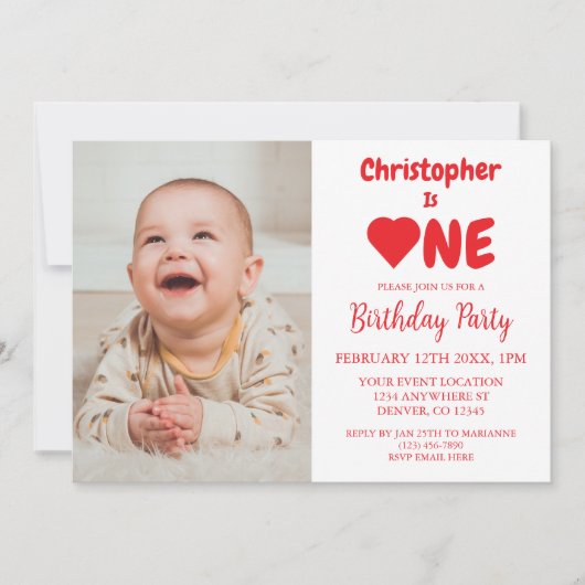 Herz 1. Geburtstag Einladung (Vorderseite)