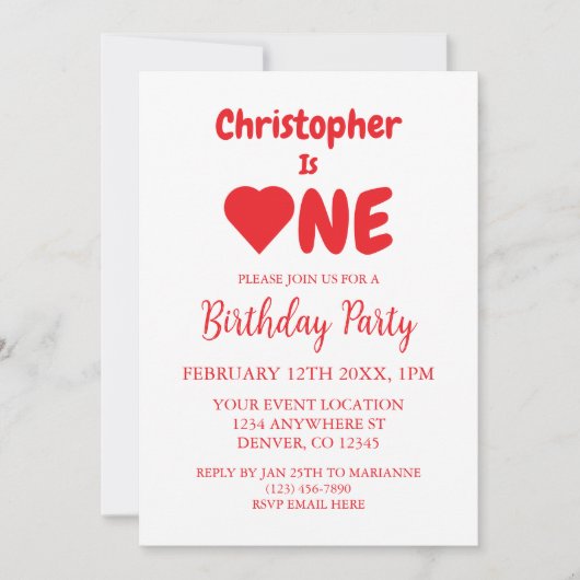 Herz 1. Geburtstag Einladung (Vorderseite)