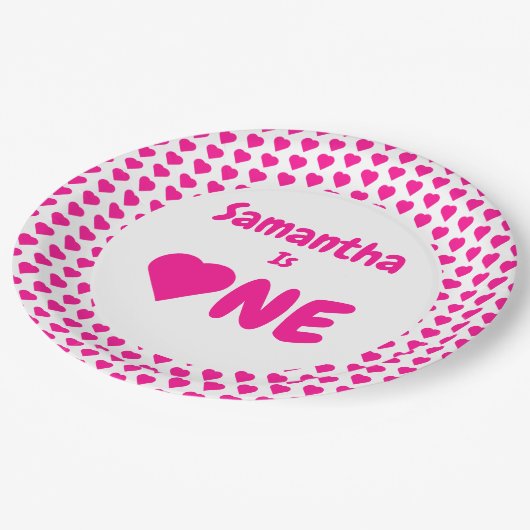 Herz 1. Geburtstag Pappteller (Schrägansicht)