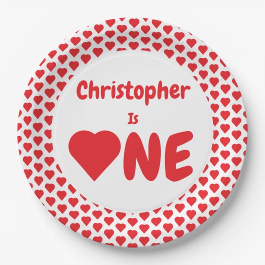 Herz 1. Geburtstag Pappteller (Vorderseite)