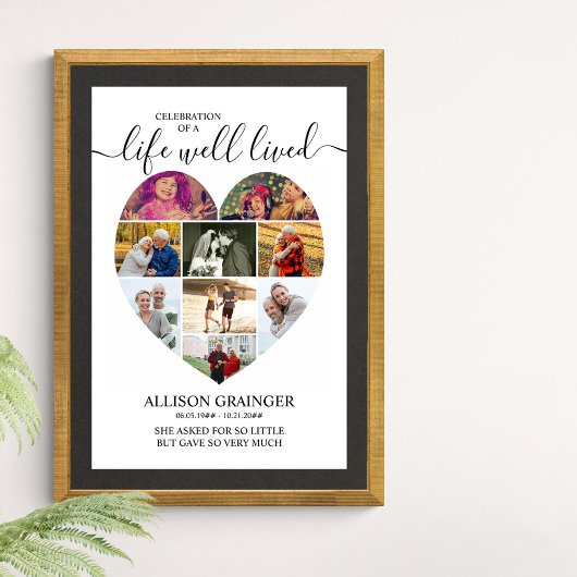 Herz 9 Foto Collage Leben gut Lebende Beerdigung Poster