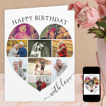 Herz 9 Foto Collage mit Liebe Script Geburtstag Karte<br><div class="desc">Sage "Happy Birthday" mit einer Liebe Herz Foto Collage, personalisiert Geburtstagskarte. Die Fotovorlage ist für Sie Set, um Ihre Bilder hinzuzufügen, und arbeitet in Reihen von oben bis unten. Die Foto-Collage enthält 9 Fotos, die in einer Mischung aus Portrait- und Landschaftsformaten dargestellt werden. "mit Liebe" wird in elegantem, handgeschriebenem Schriftsatz...</div>