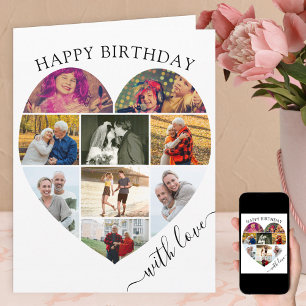 Herz 9 Foto Collage mit Liebe Script Geburtstag Karte