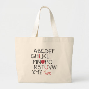 Herz ABCs I Sie personalisiert Jumbo Stoffbeutel