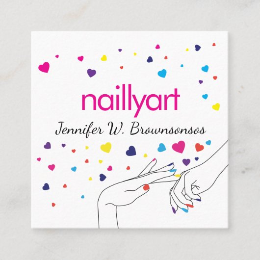Herz Akryllischer Nagel Wellness-Center Stylist Ro Quadratische Visitenkarte (Vorderseite)