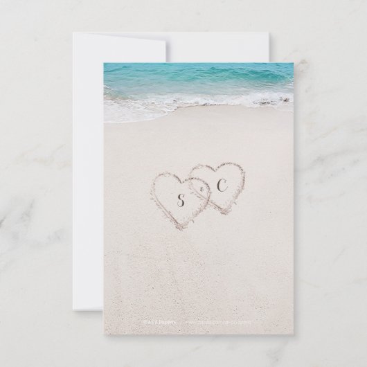 Herz am Sandstrand Hochzeit RSVP Karte (Rückseite)