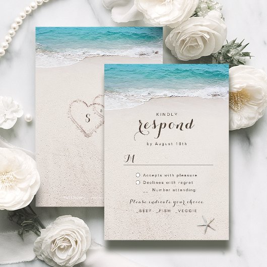 Herz am Sandstrand Hochzeit RSVP Karte