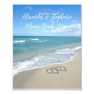 Herz am Strand Personalisiert Name Flitterwochen Fotodruck